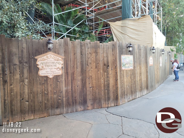 Signs have been added recently to announce the Adventureland Treehouse inspired by Walt Disney's Swiss Family Robinson will be opening next year.