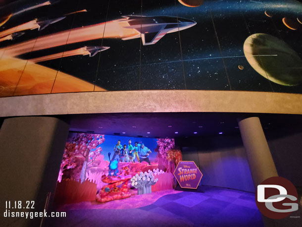 A photo op for Strange World was set up in the former FastPass distribution area near Buzz Lightyear in Tomorrowland.