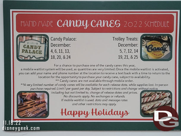 The 2022 Candy Cane post card/schedule is available.  Here is the info for this year.