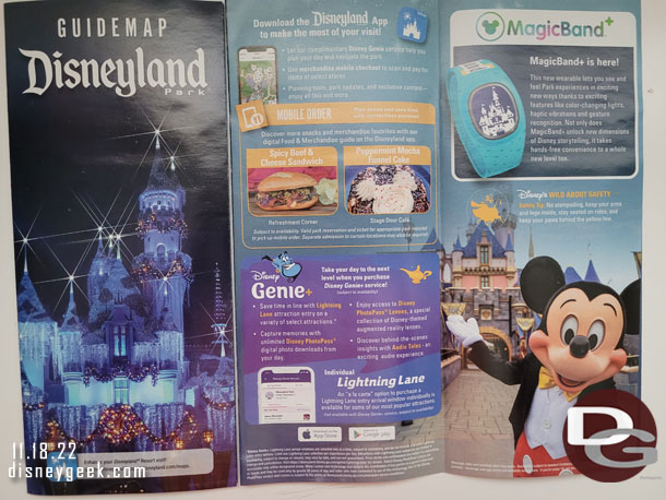 The current Disneyland guidemap cover and advertisements.