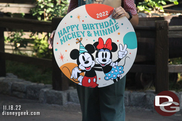 Props for photos to celebrate Mickey and Minnie's Birthday in both parks today.