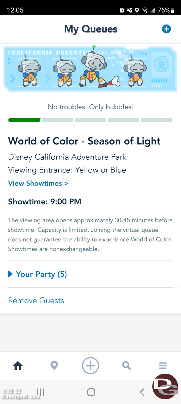 Secured a spot in the virtual queue for World of Color - Season of Light.