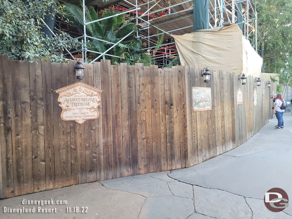 Signs have been added recently to announce the Adventureland Treehouse inspired by Walt Disney