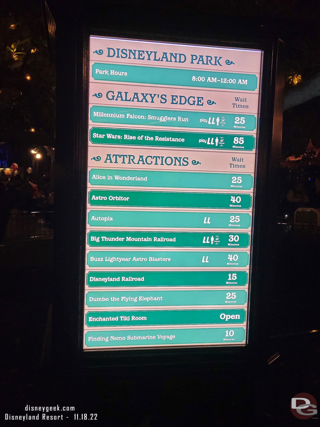 7:20pm - Disneyland wait times