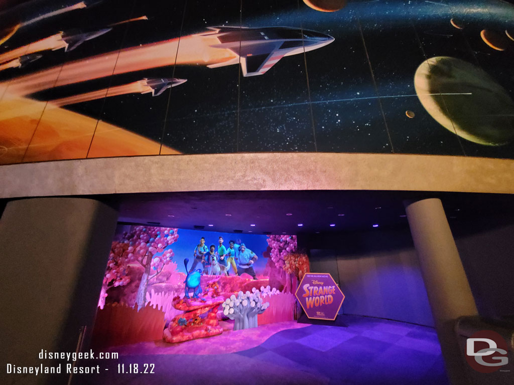 A photo op for Strange World was set up in the former FastPass distribution area near Buzz Lightyear in Tomorrowland.