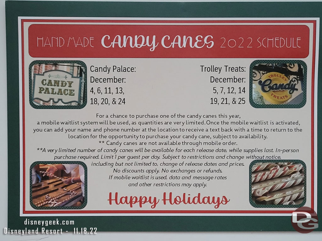 The 2022 Candy Cane post card/schedule is available.  Here is the info for this year.