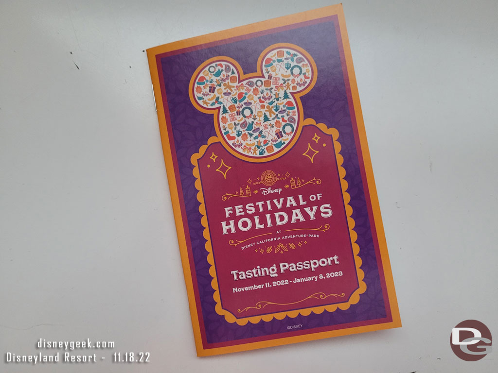 The Festival of Holidays are in full swing. Here is the cover of the Tasting Passport, which is a guide to the offerings throughout the park.