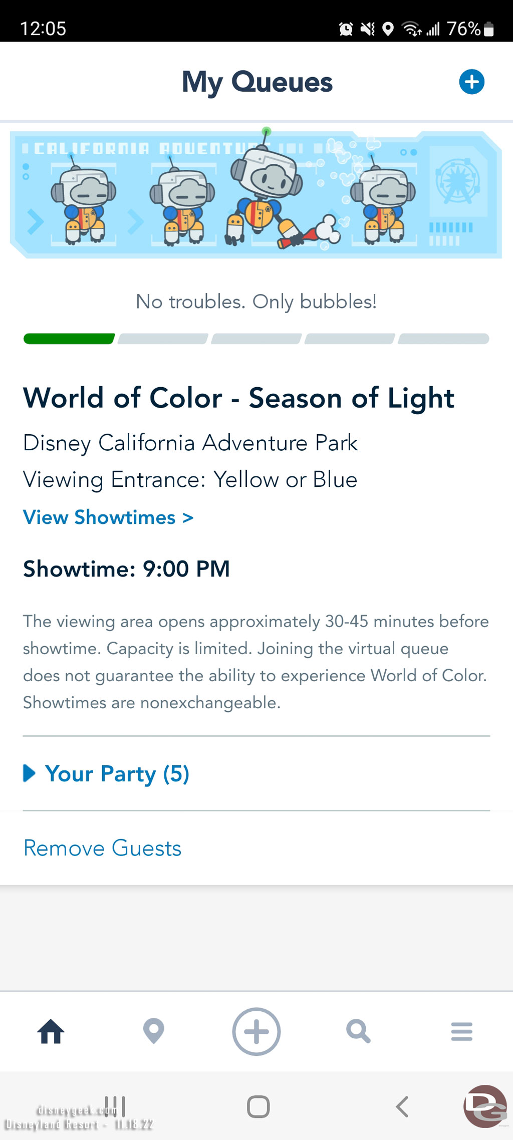 Secured a spot in the virtual queue for World of Color - Season of Light.