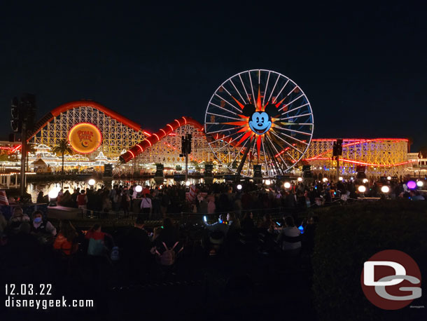 8:50pm - Checked in and found a spot for World of Color - Season of Light