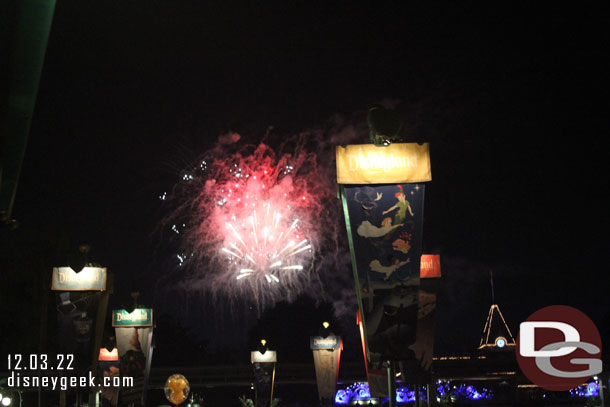 9:34pm - Believe in Holiday Magic Fireworks at Disneyland as I headed for the parking structure