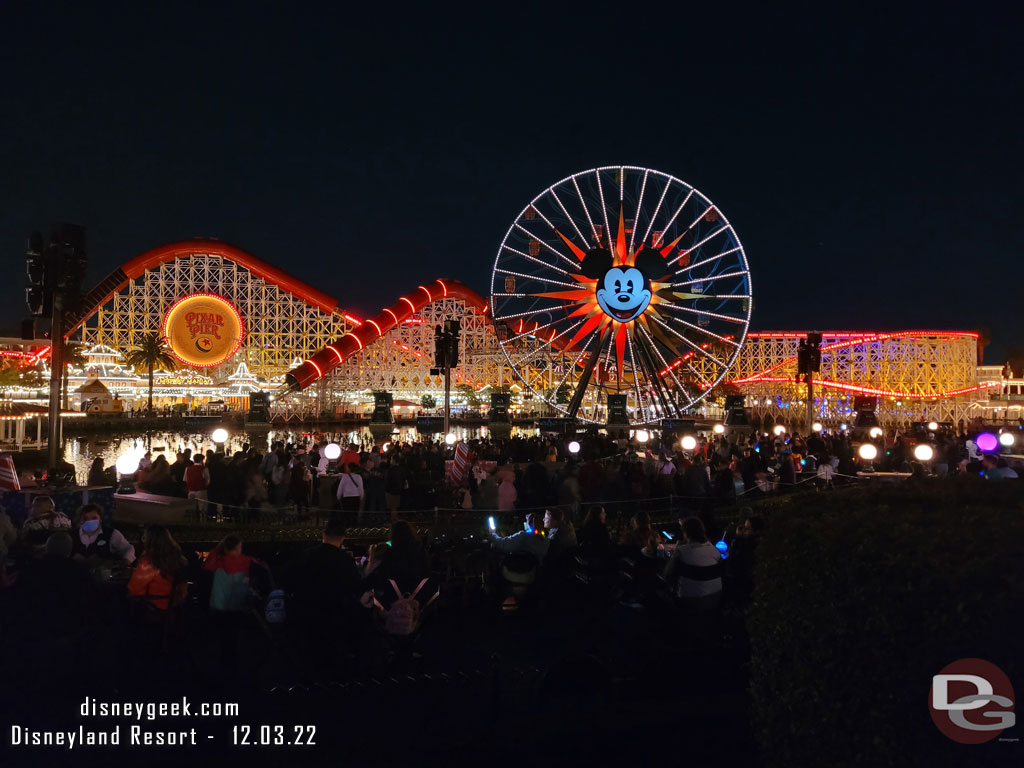 8:50pm - Checked in and found a spot for World of Color - Season of Light