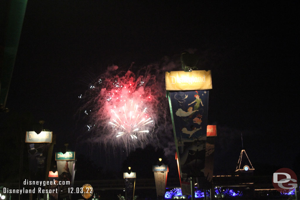 9:34pm - Believe in Holiday Magic Fireworks at Disneyland as I headed for the parking structure