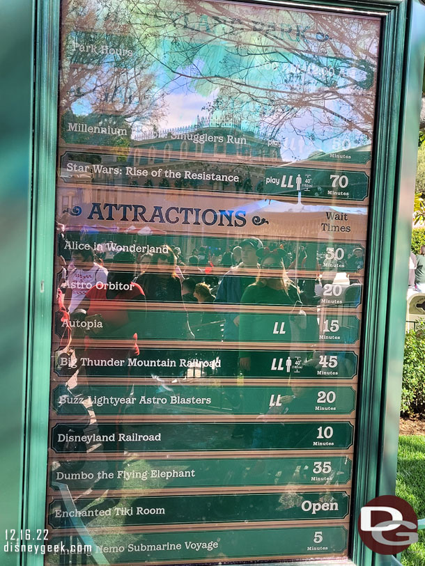 12:50pm - Disneyland Wait Times