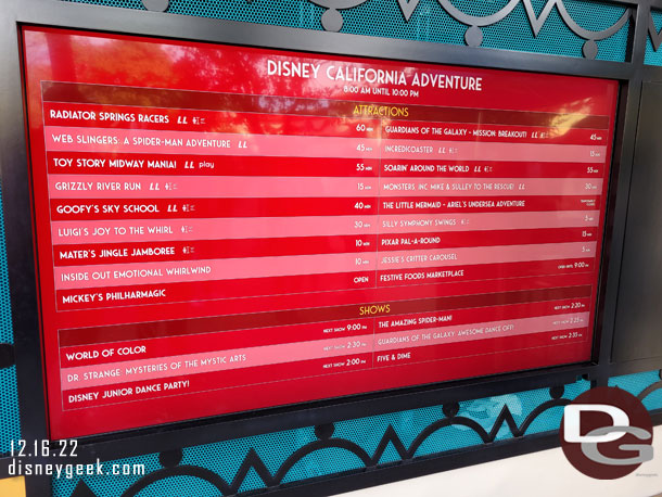 2:00pm - Disney California Adventure Wait Times