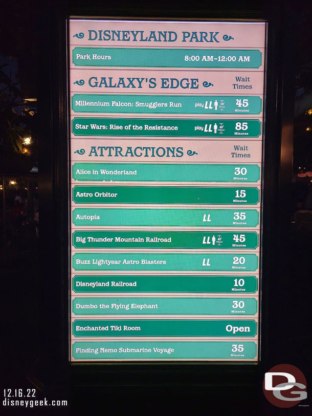 5:15pm - Disneyland wait times.