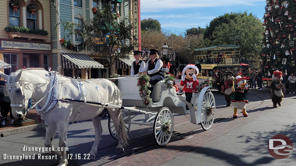 Mickey Mouse with Minnie Mouse in the lead carriage.