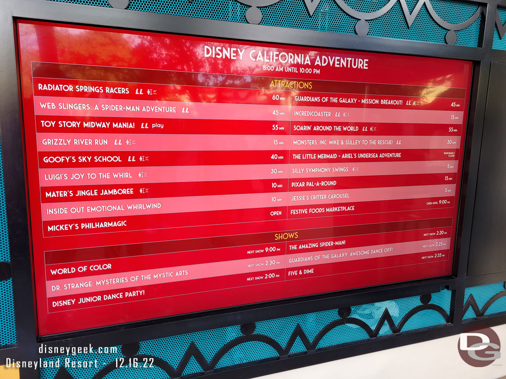 2:00pm - Disney California Adventure Wait Times