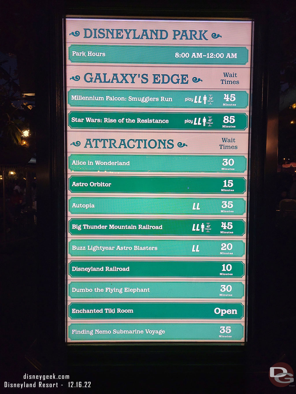 5:15pm - Disneyland wait times.