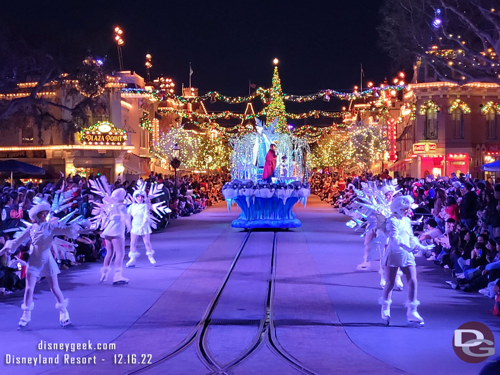 The Frozen Trio making their way up Main Street USA