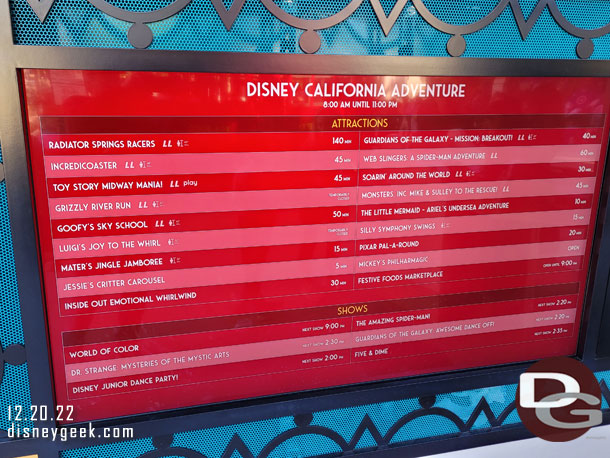 1:12pm -  Disney California Adventure waits