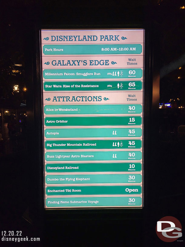 6:55pm - Disneyland wait times