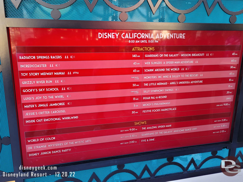 1:12pm -  Disney California Adventure waits