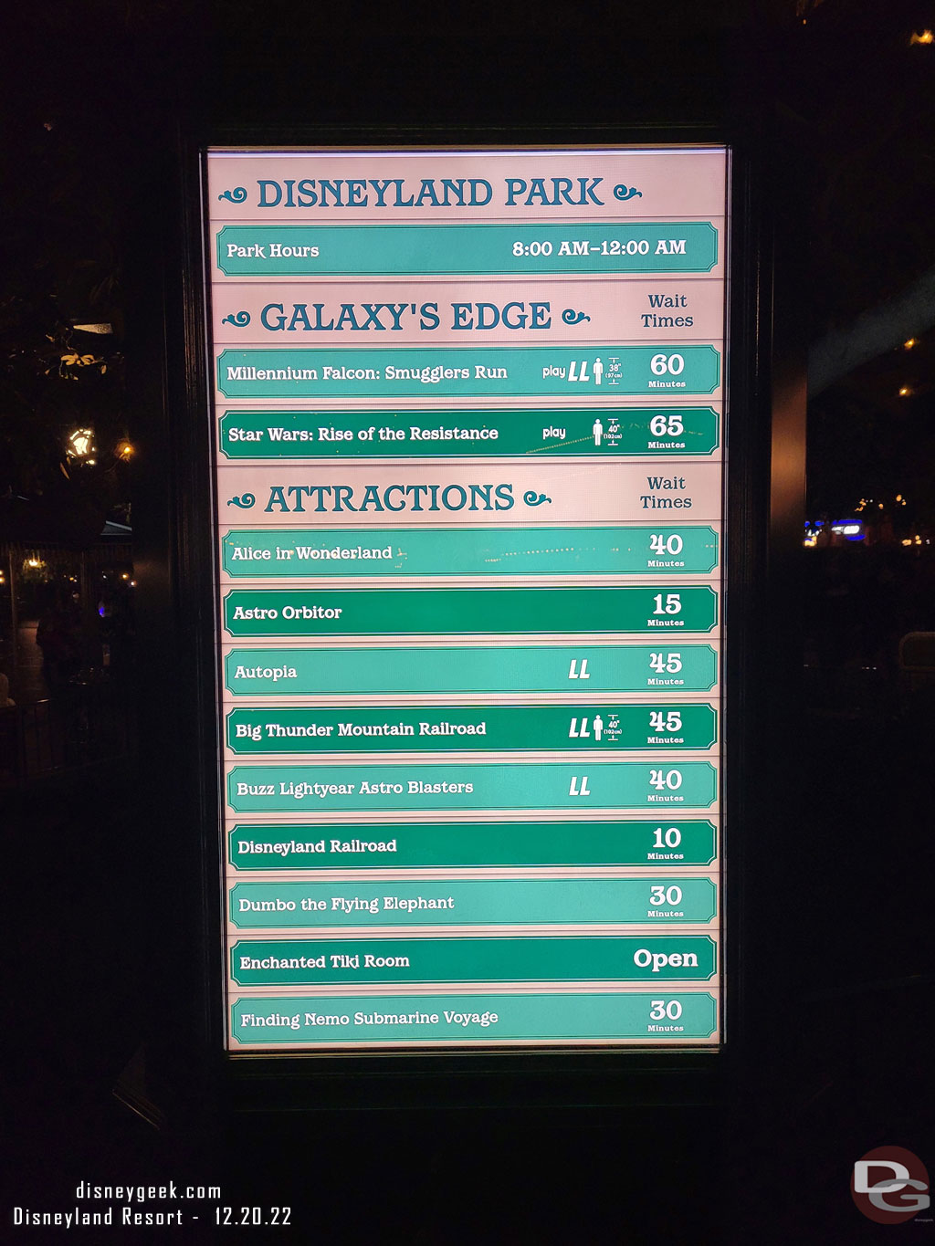 6:55pm - Disneyland wait times