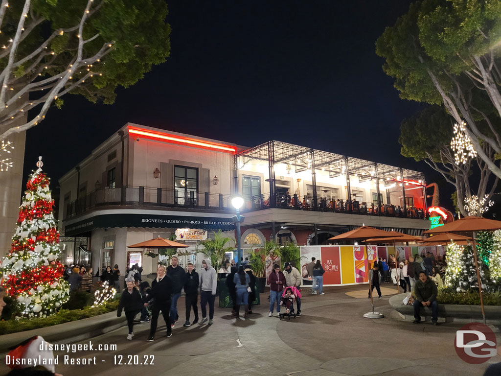 The balcony of the Jazz Kitchen is open again and the renovation has moved to the lower level in Downtown Disney.