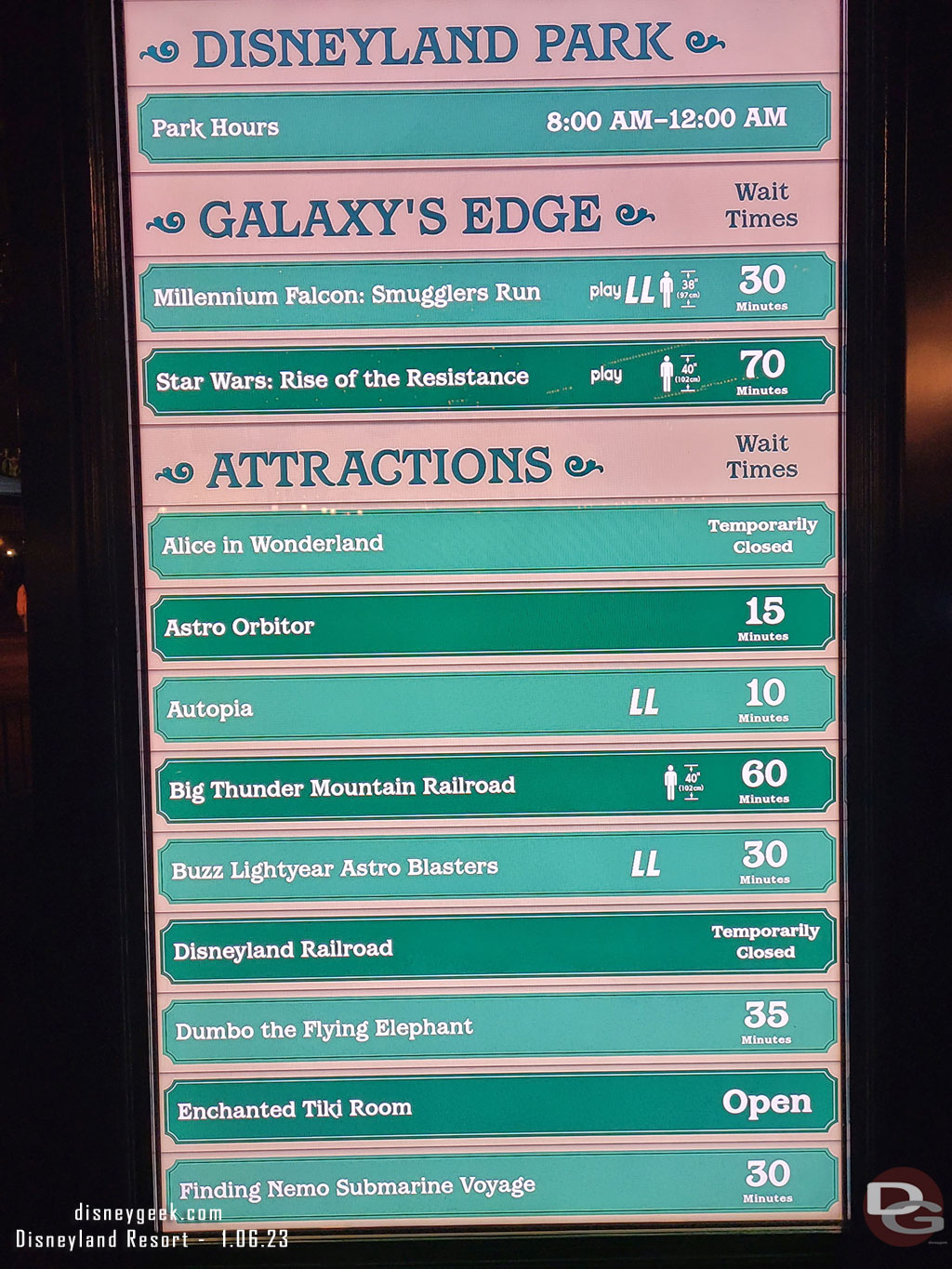 8:49pm - Disneyland wait times
