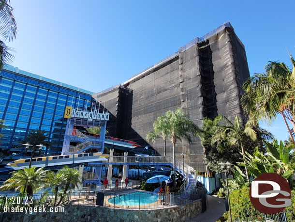 The Disney Vacation Club tower is still under wraps as work on the exterior facade and interior move along.