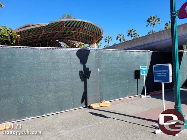 Fences are up around the entrance to the Monorail Station for some pavement work.