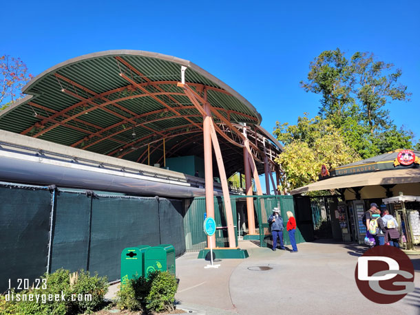 The Monorail is still operating, you enter and exit through this gate near the pin store.