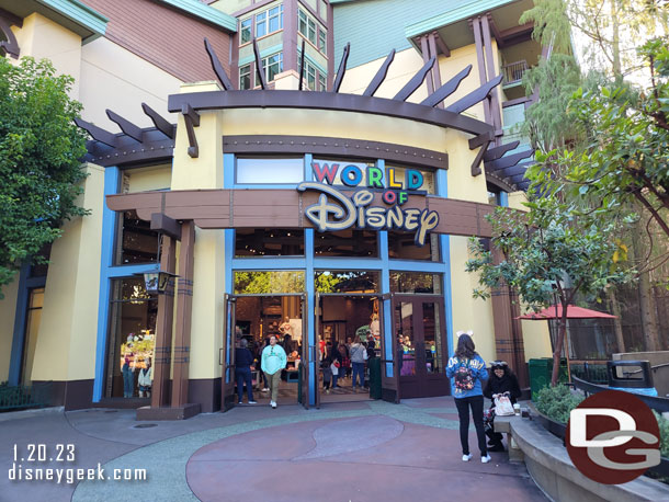 They were allowing you to enter the World of Disney near Starbucks.. first time in forever.  The center doors were still closed but you could enter/exit from either side today.