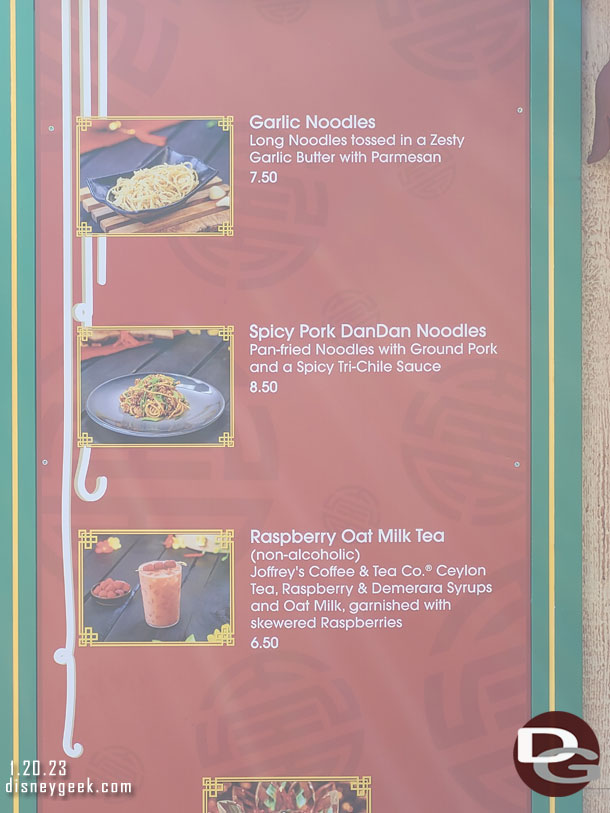 Longevity Noodle Co Marketplace menu