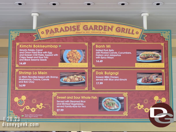 Paradise Garden Grill Lunar New Year menu