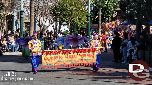 Mulan's Lunar New Year Procession travels the entire parade route starting in Hollywood Land and ending in Pixar Pier.