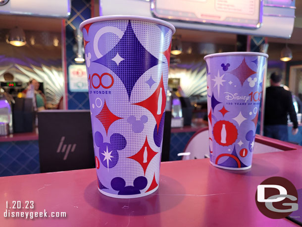 Disney100 cups in use throughout the parks.