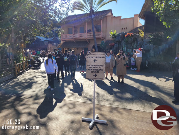 Adventureland is current a dead end.  There is a sign and several cast members warning guests.