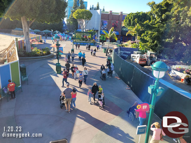 Walls on both sides of the walkway right now near the Monorail station