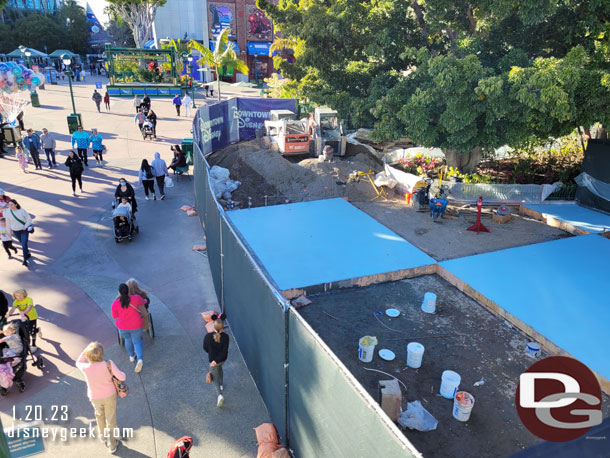 A look at the pavement work at the entrance to the Monorail.