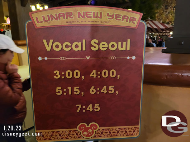 Vocal Seoul set times at the Sonoma Terrace