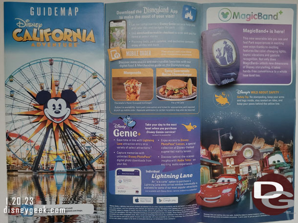 The current Disney California Adventure guidemap, assuming new Disney100 ones arrive next week. 