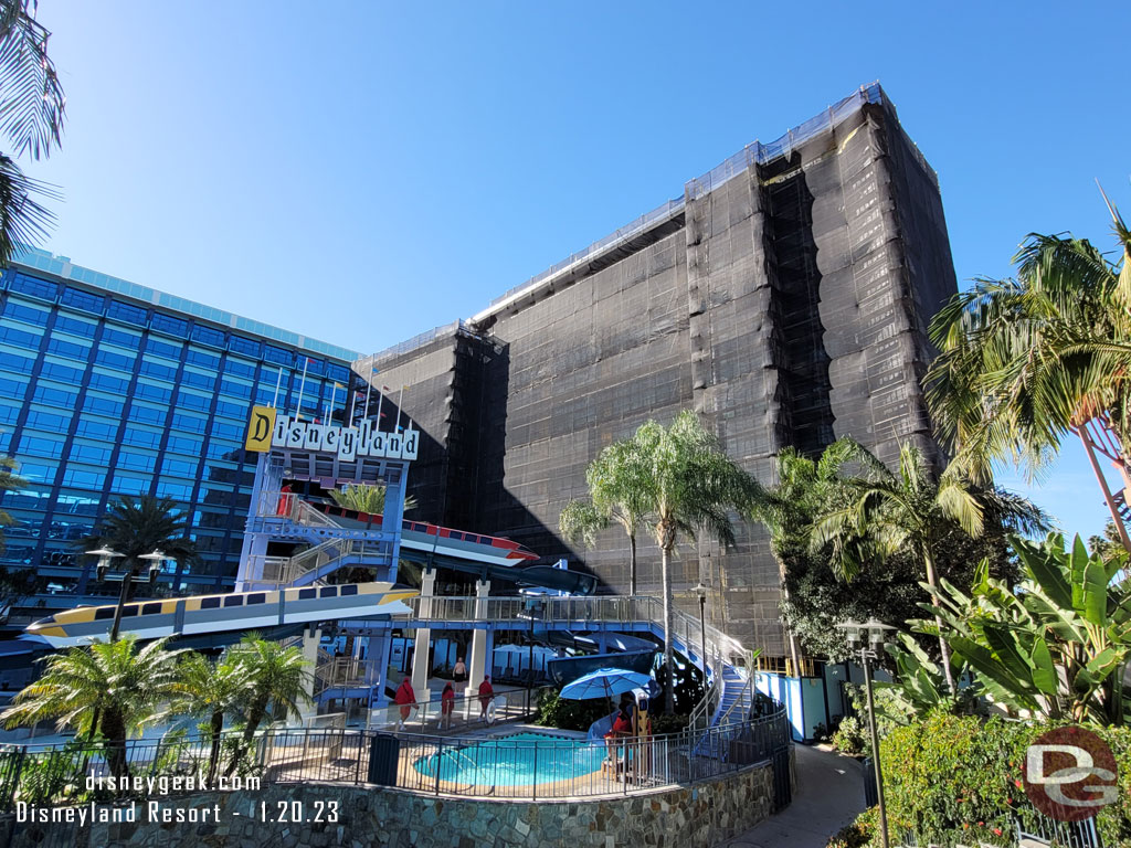 The Disney Vacation Club tower is still under wraps as work on the exterior facade and interior move along.