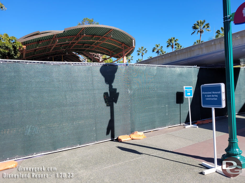 Fences are up around the entrance to the Monorail Station for some pavement work.