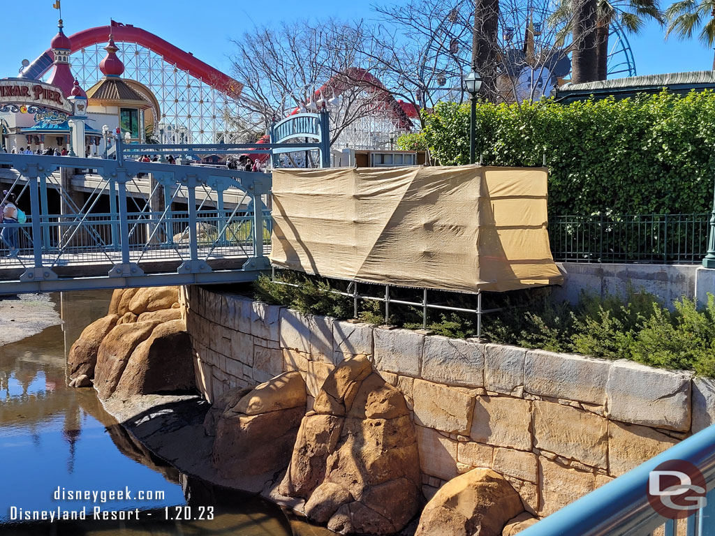 Some scaffolding up as work is getting underway to installed the San Fransokyo overlay