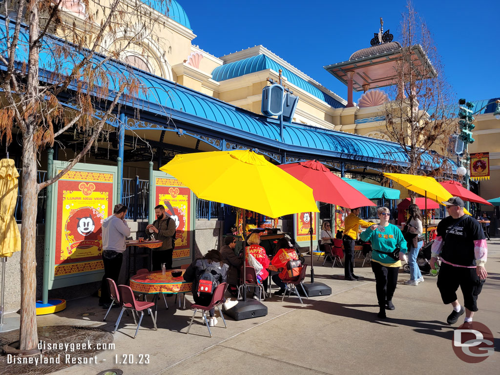 Umbrellas provide some shade