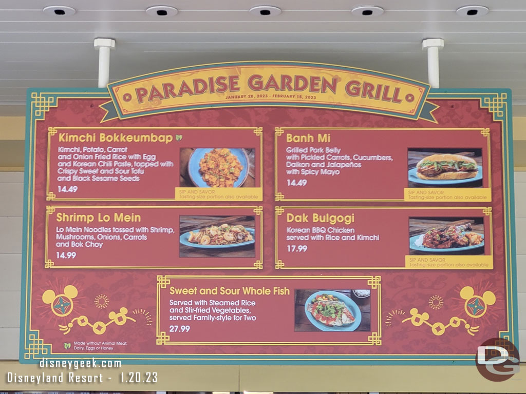 Paradise Garden Grill Lunar New Year menu