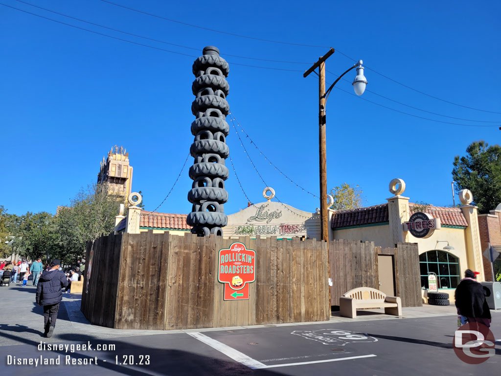 Walls up around a portion of the courtyard in front of Luigis, the attraction is still open.
