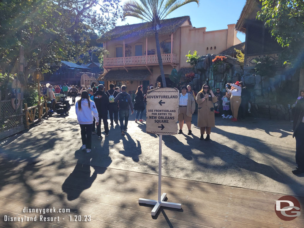 Adventureland is current a dead end.  There is a sign and several cast members warning guests.