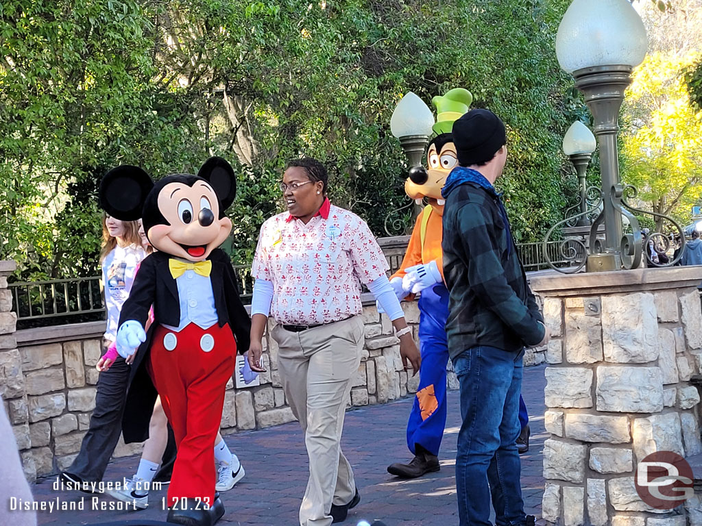 Mickey and Goofy arriving for photos